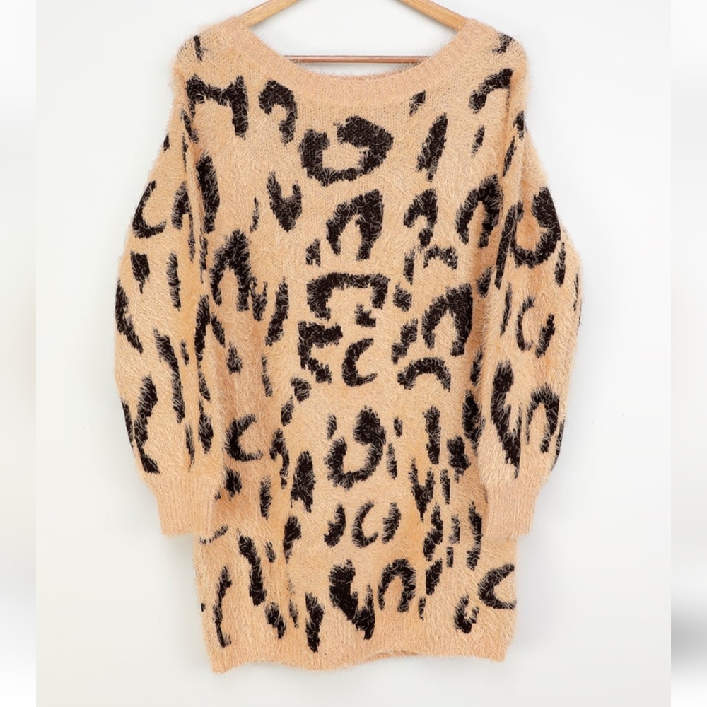Wild & Sweet Tan Leopard Print Sweater Dres Sz.XS NWT - Picture 4 of 9